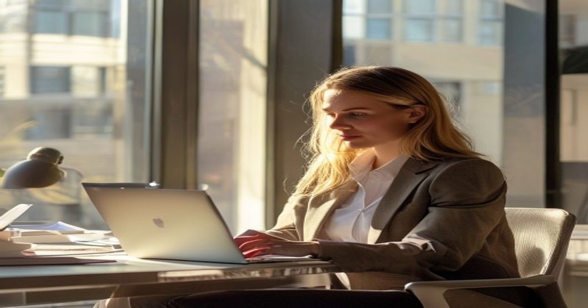 Deutsche Steuerberaterin am Laptop, modernes Büro, fotorealistisches Editorial-Foto